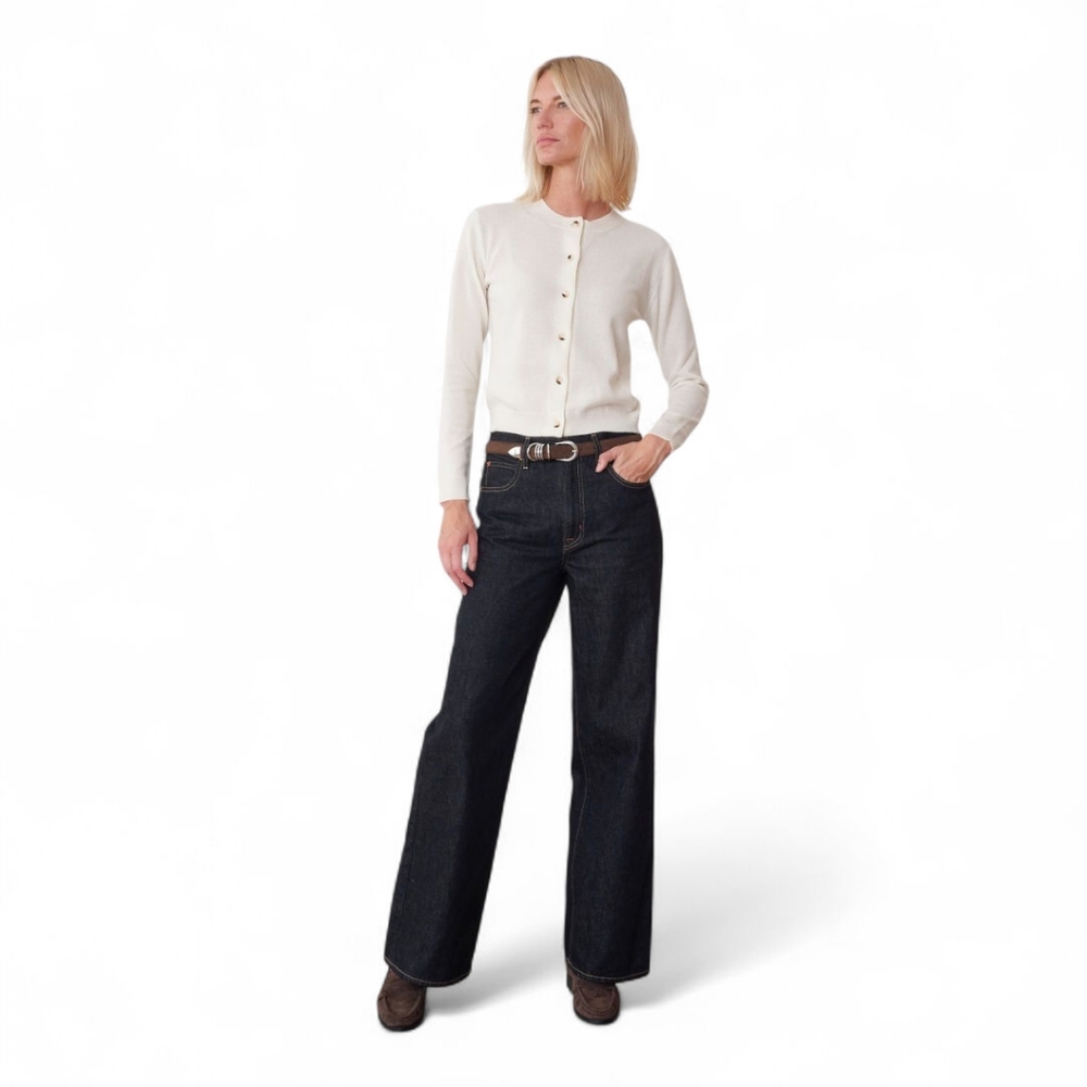 SLVRLAKE Wide Leg Raw‎ Hem High Rise Grace Jeans Washed Black Shadow Ridge Sz 28